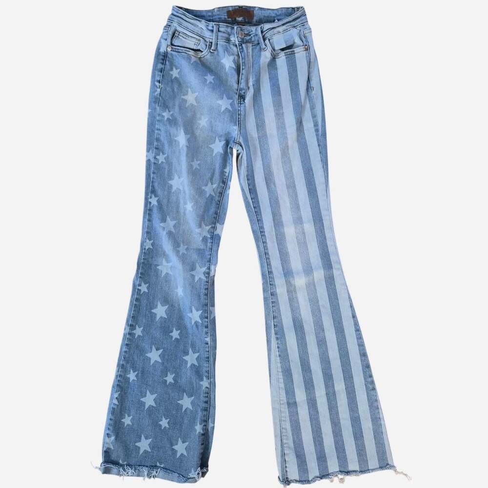 Judy blue high rise stars & stripes bleach flare jeans